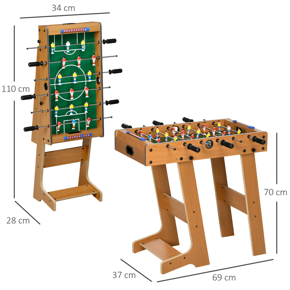 Babyfoot Pliable en Bois 18 Joueurs avec 2 Ballons et Tableau de Score, 69x37x70 cm | Magi Jouets