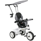 Tricycle Enfant Évolutif Pare-Soleil Pliable avec Canne Amovible et Benne, 105x47x98 cm - Blanc/Noir | Magi Jouets