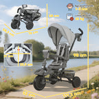 Tricycle Bébé Évolutif 6 en 1 Pliable avec Poignée Parentale et Siège Pivotant 360° - Gris | Magi Jouets