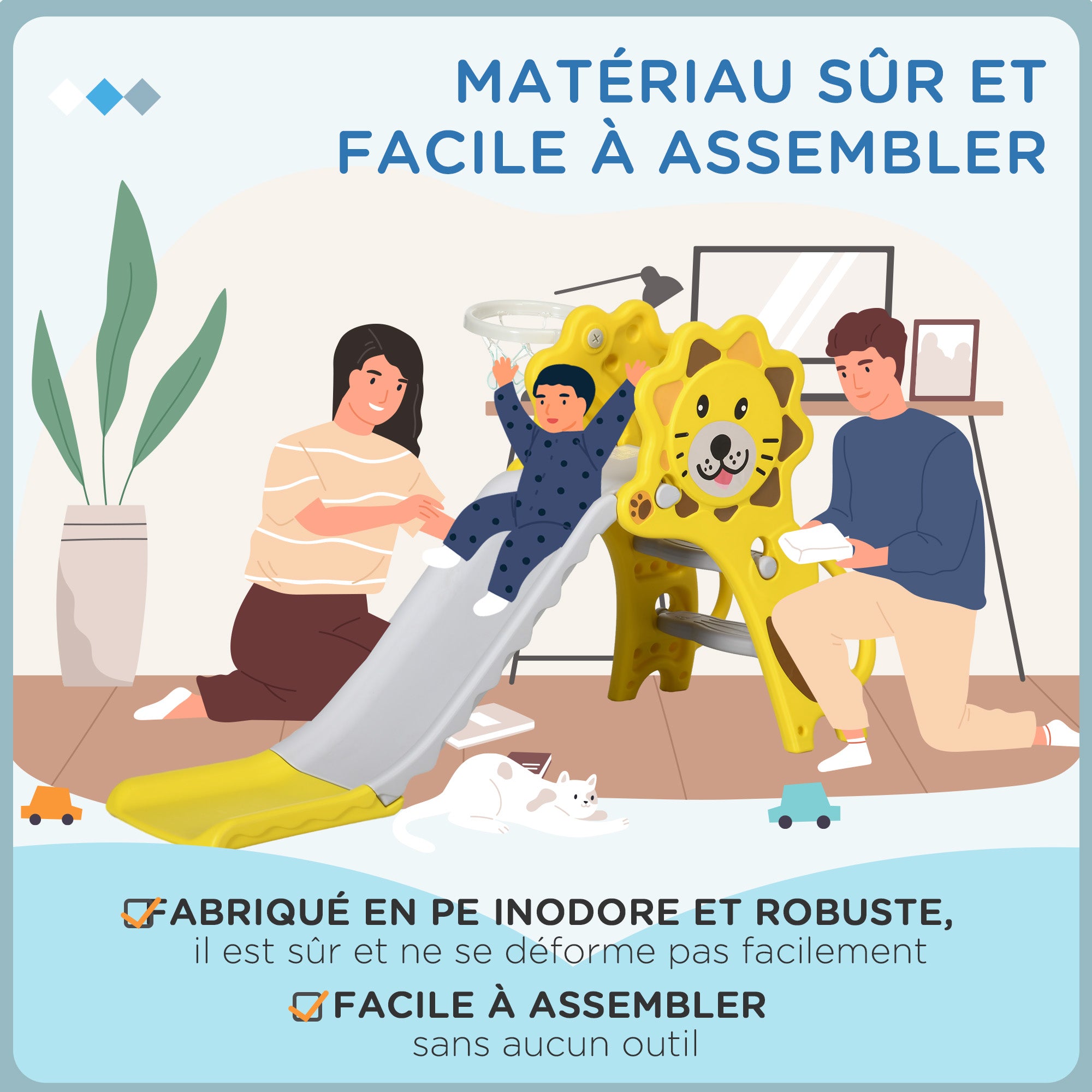 Toboggan Enfant Intérieur/Extérieur avec Panier de Basket, 18-36 Mois - Jaune/Gris | Magi Jouets