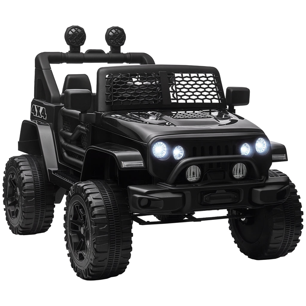 Voiture électrique pour enfants 12V avec télécommande, suspension à 4 roues, phares et klaxon, MP3, vitesse 3-5 km/h, pour 3-6 ans - noir