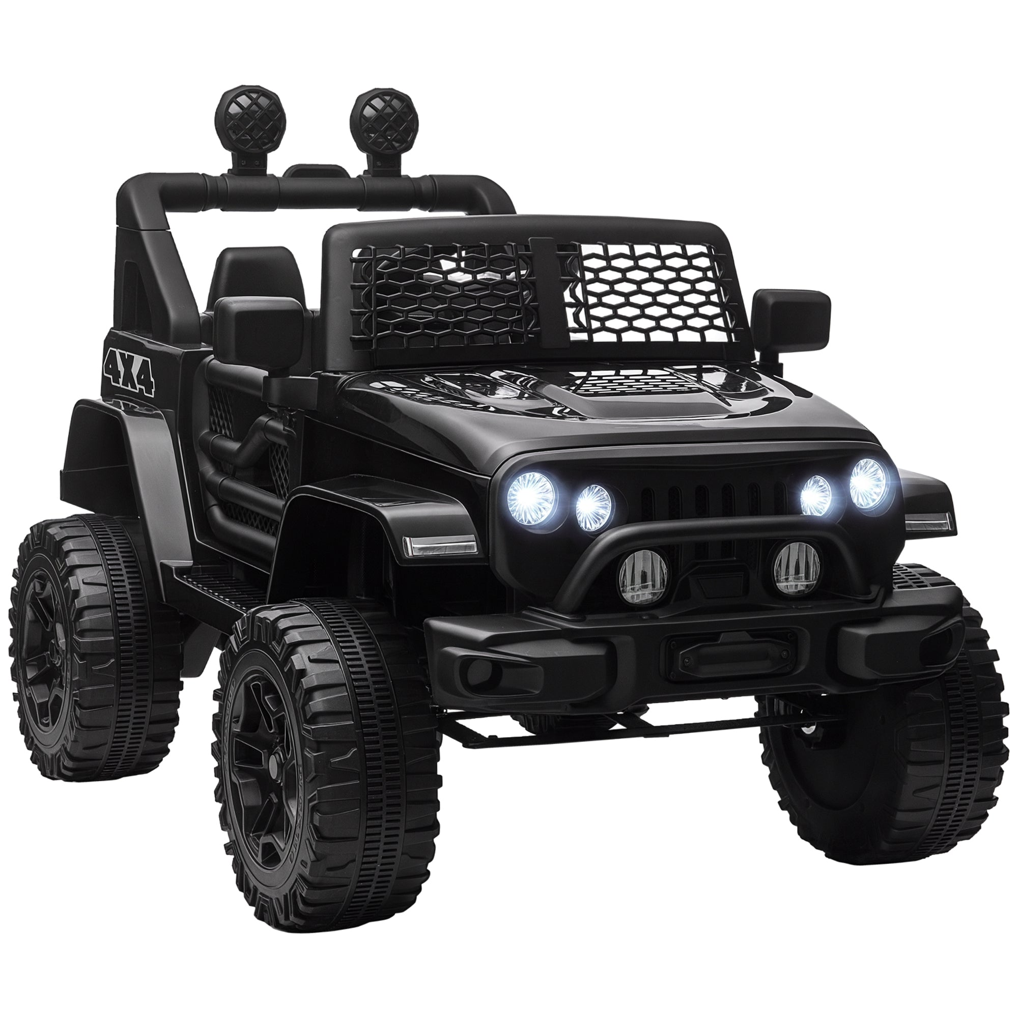 Voiture électrique pour enfants 12V avec télécommande, suspension à 4 roues, phares et klaxon, MP3, vitesse 3-5 km/h, pour 3-6 ans - noir