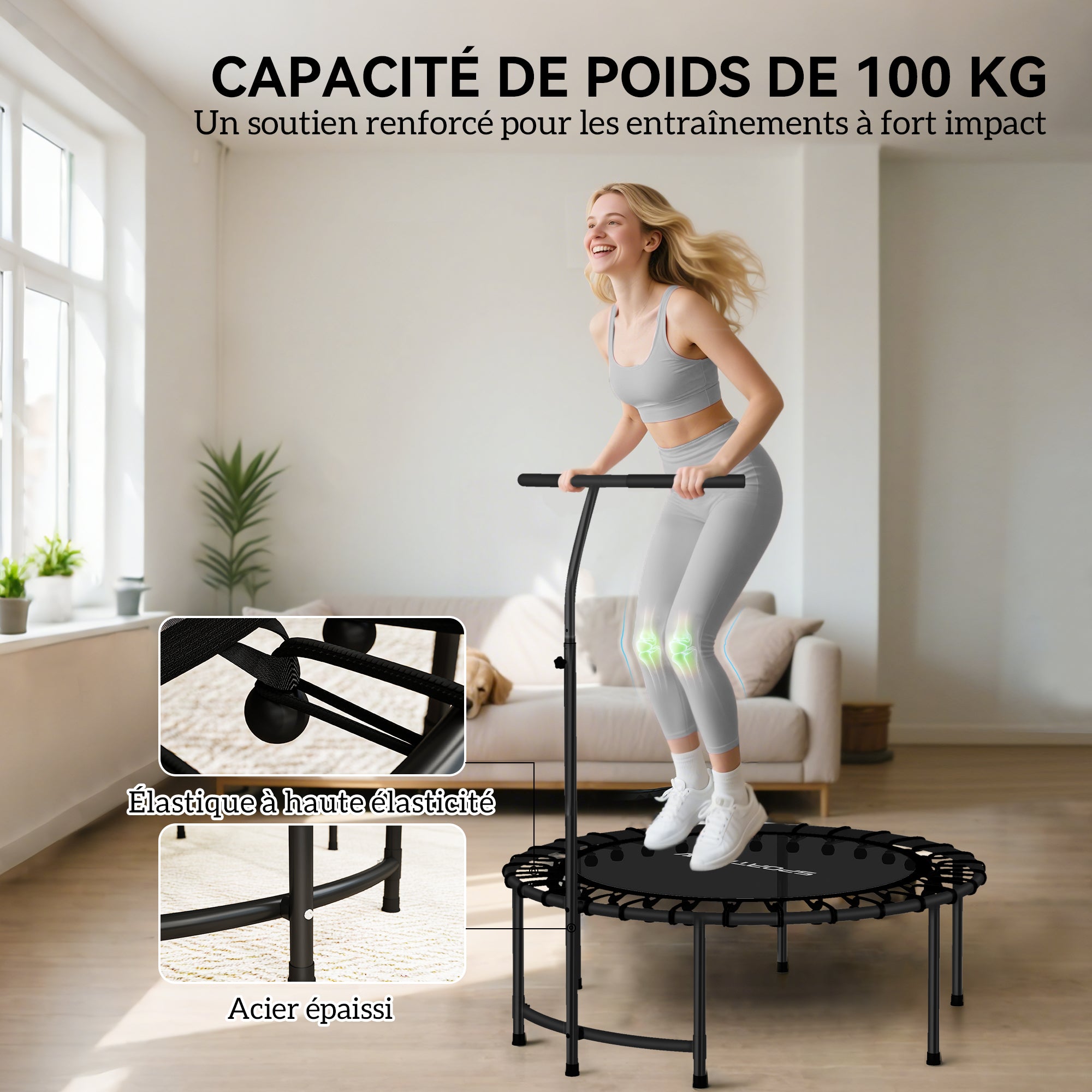 Trampoline de Fitness Ø102x132 cm, Cordes Élastiques, Capacité 100 kg - Noir | Magi Jouets