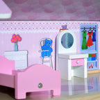 Maison de Poupée en Bois 4 Étages avec 13 Accessoires, 3+ Ans, 60x30x80 cm - Blanc et Rose | Magi Jouets