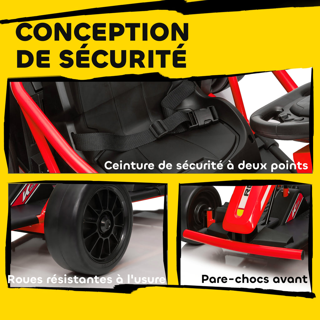 Voiture électrique GoKart kart électrique pour enfants 2 x 24 V moteurs mode dérive à 13 km/h 119 x 77 x 54 cm rouge