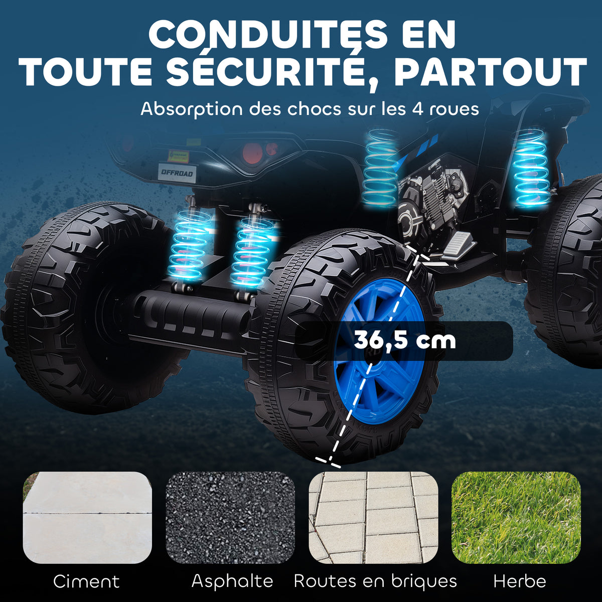 Quad électrique enfant 24V, voiture électrique enfants ATV, double moteur, phares, port USB et MP3, 109x68,5x76cm, noir