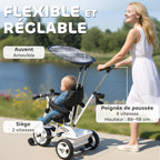 Tricycle Enfant Évolutif Pare-Soleil Pliable avec Canne Amovible et Benne, 105x47x98 cm - Blanc/Noir | Magi Jouets