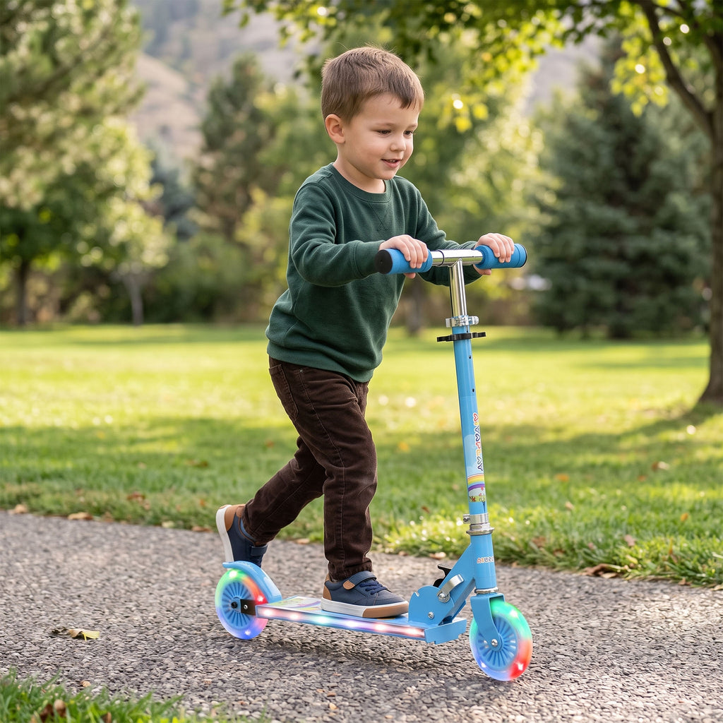 Trottinette pour enfants de 3 à 7 ans pliable roues lumineuses en PU musique 67 x 32 x 78 cm bleu