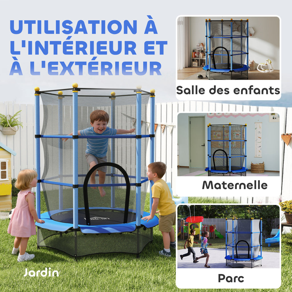Trampoline Enfant Ø1,40 m avec Filet de Sécurité et Porte Zippée - Bleu | Magi Jouets