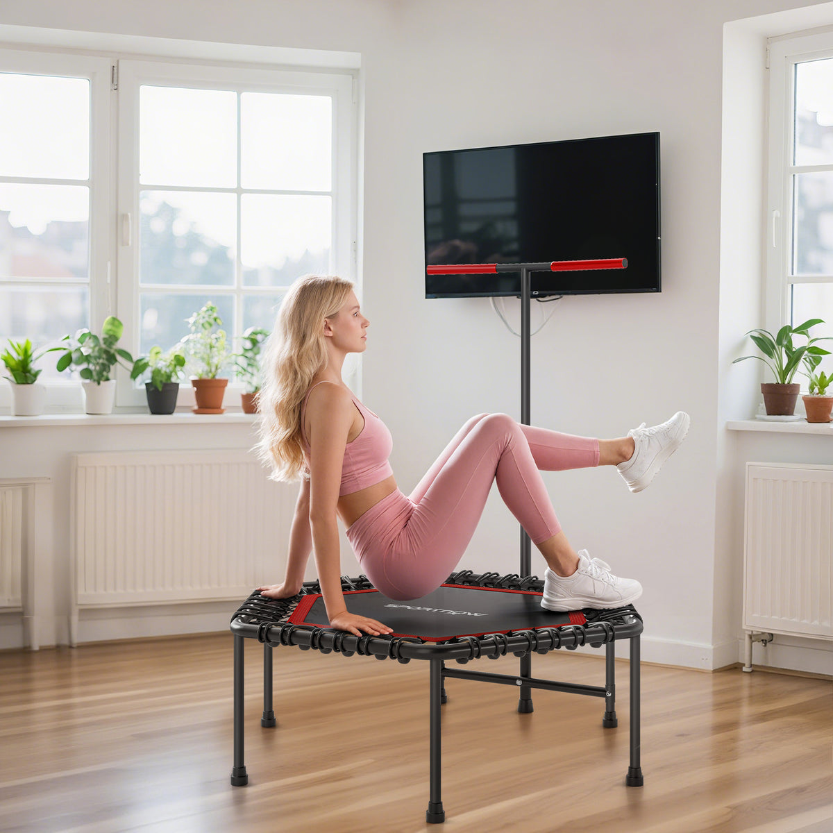 Trampoline de Fitness 114 cm avec Cordes Élastiques et Poignée Réglable - Rouge | Magi Jouets