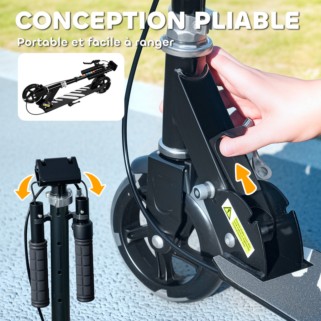 Trottinette enfants 3 à 8 ans, trottinette pliable à 2 roues LED roues lumineuses, 4 réglages en hauteur, noir