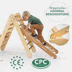 5-in-1 Montessori Klettergerüst Set: Dreieck mit Rutsche, Bogen & Netz, 1-7 Jahre - Beige | Magi Jouets