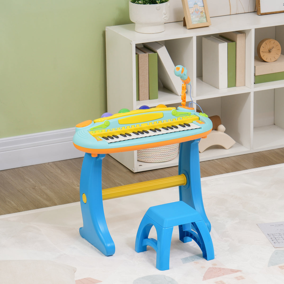 Piano enfant électronique 37 touches, avec micro, tabouret, lumière LED, fonction d'enregistrement et de relecture