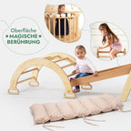 5-in-1 Montessori Klettergerüst Set: Dreieck mit Rutsche, Bogen & Netz, 1-7 Jahre - Beige | Magi Jouets