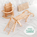 5-in-1 Montessori Klettergerüst Set: Dreieck mit Rutsche, Bogen & Netz, 1-7 Jahre - Beige | Magi Jouets