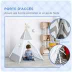Tente Tipi Indien pour Enfant avec Tapis, Coussin et Sac de Transport, 1,2x1,2x1,55 m - Gris/Blanc | Magi Jouets