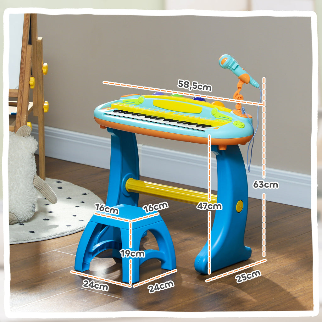 Piano enfant électronique 37 touches, avec micro, tabouret, lumière LED, fonction d'enregistrement et de relecture