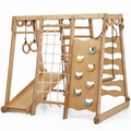 6-in-1 Indoor Spielplatz aus Holz mit Schaukel, Rutsche, Seil & Treppe | Magi Jouets