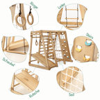6-in-1 Indoor Spielplatz aus Holz mit Schaukel, Rutsche, Seil & Treppe | Magi Jouets