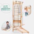 6-in-1 Kletterwand Indoor mit Sprossenwand, Ringen, Leiter, Disc-Schaukel & Rutsche | Magi Jouets