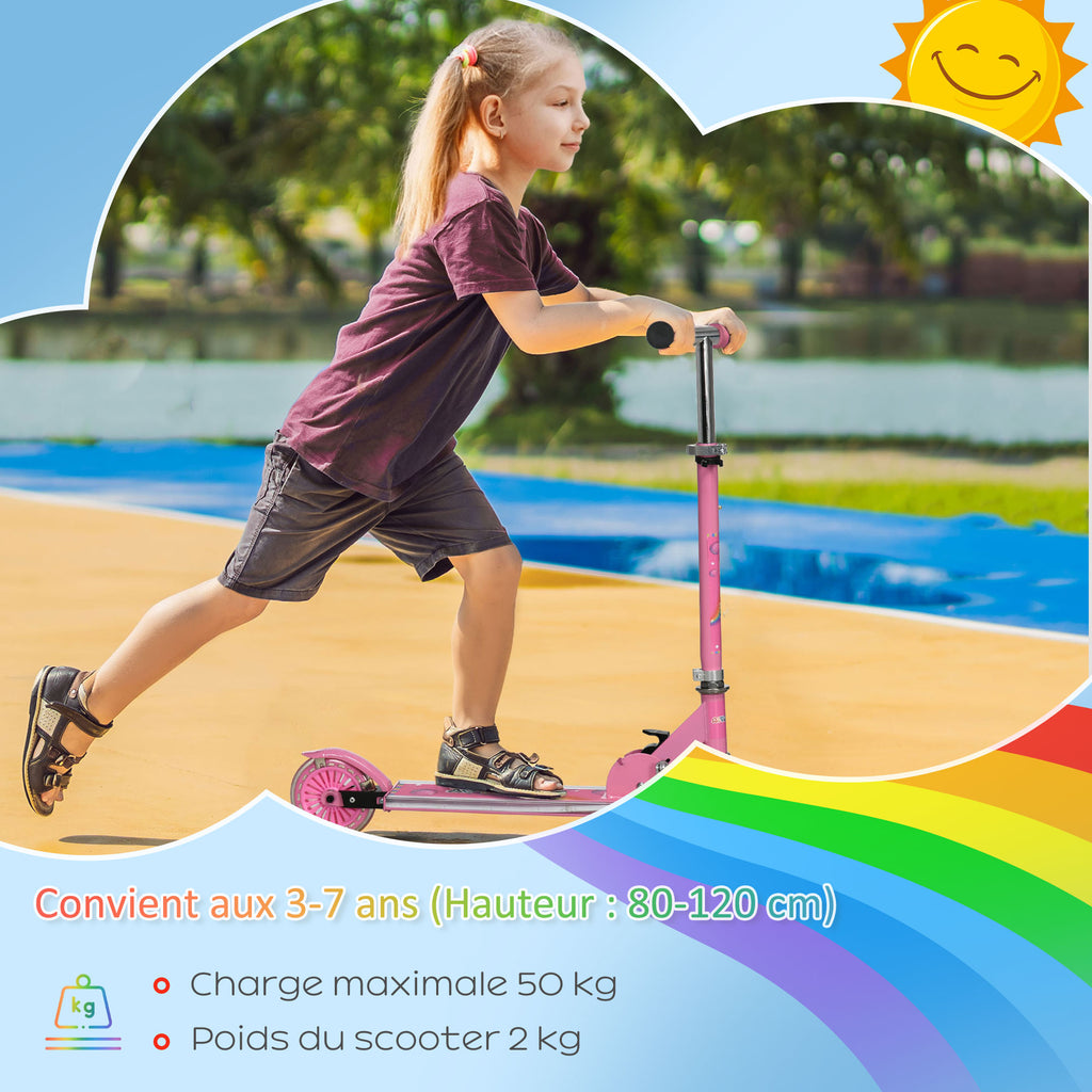 Trottinette pour enfants de 3 à 7 ans pliable roues lumineuses en PU musique 67 x 32 x 78 cm rose