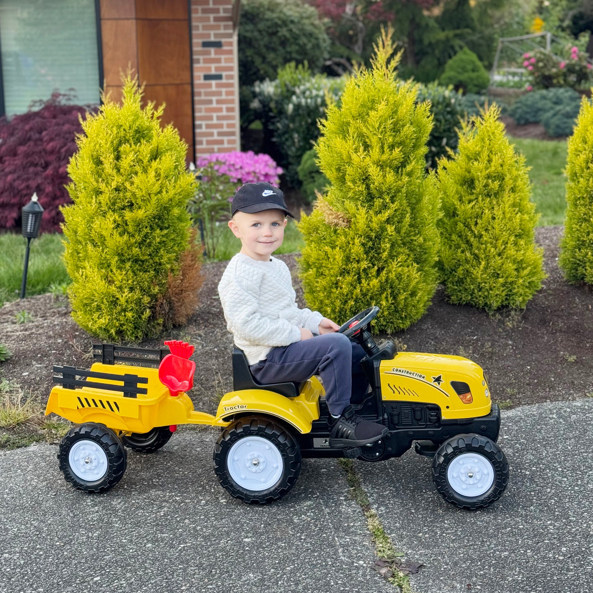 Porteur Tracteur Enfants avec Remorque, Râteau et Pelle, 6 Roues, 3+ Ans - Jaune | Magi Jouets