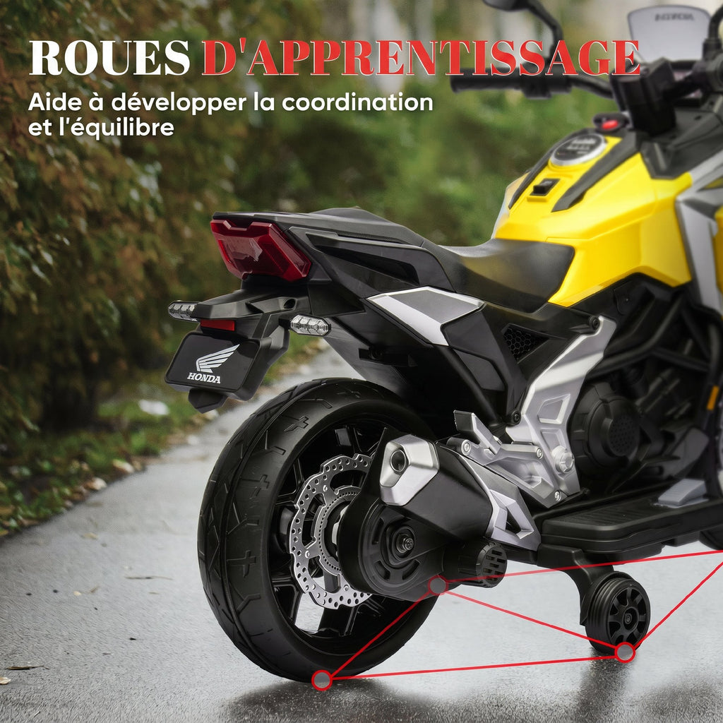 Moto Porteur Électrique Honda pour Enfants 3-6 Ans avec Musique et Phares - Jaune | Magi Jouets