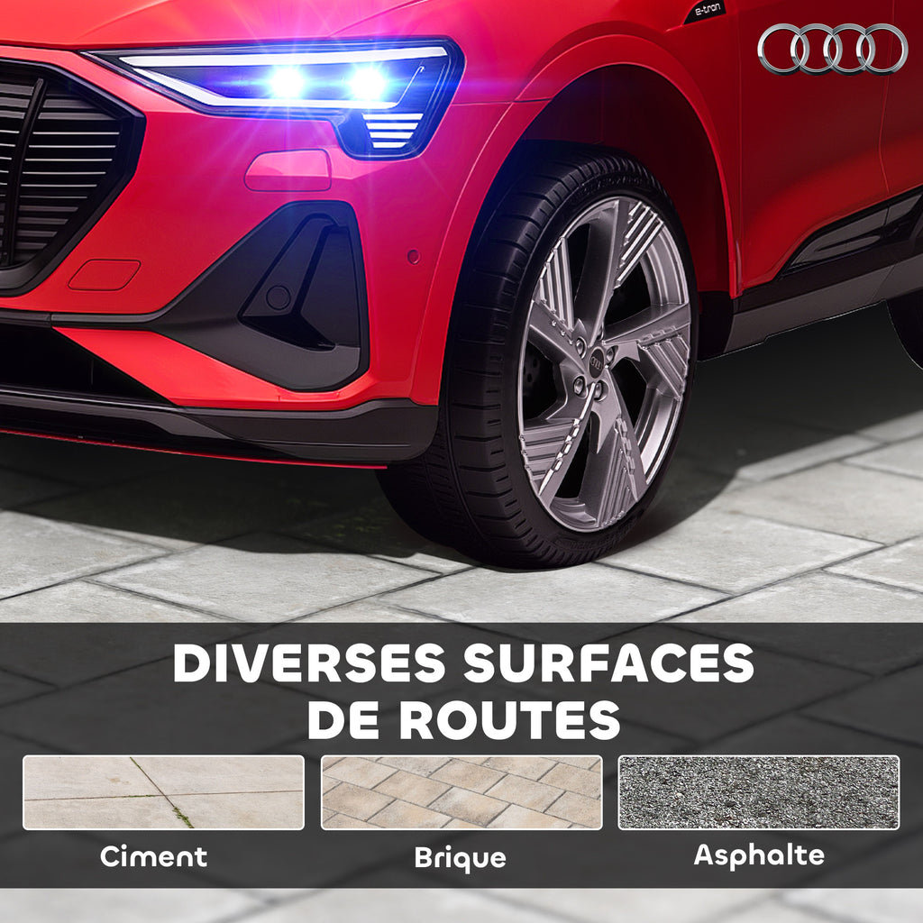 Voiture électrique enfants sous Licence Audi e-tron Sportback, véhicule électrique 12V Max. 5 Km/h avec télécommande 2,4G, phares LED, musique, klaxon, port USB, MP3, rouge