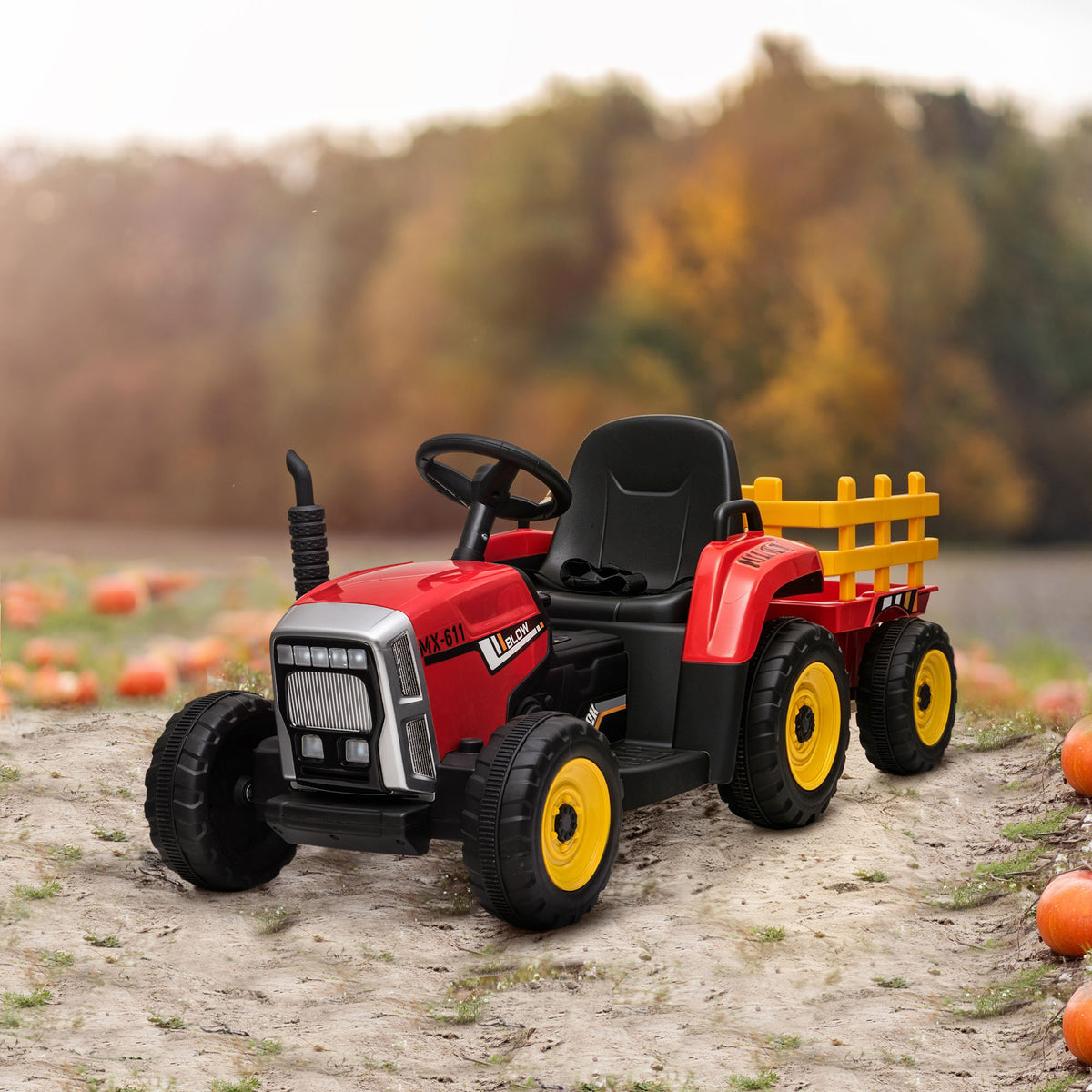 Tracteur électrique avec remorque amovible, pour enfants de 3 à 6 ans avec télécommande MP3 musique affichage lumières