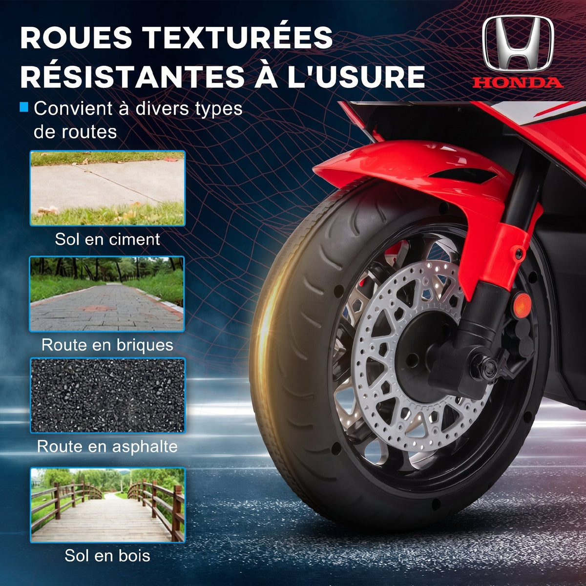 Moto Électrique Enfants sous Licence HONDA 6 V, 3 Km/h, Musique & Lumière, 2 Roues d'Entraînement, Rouge