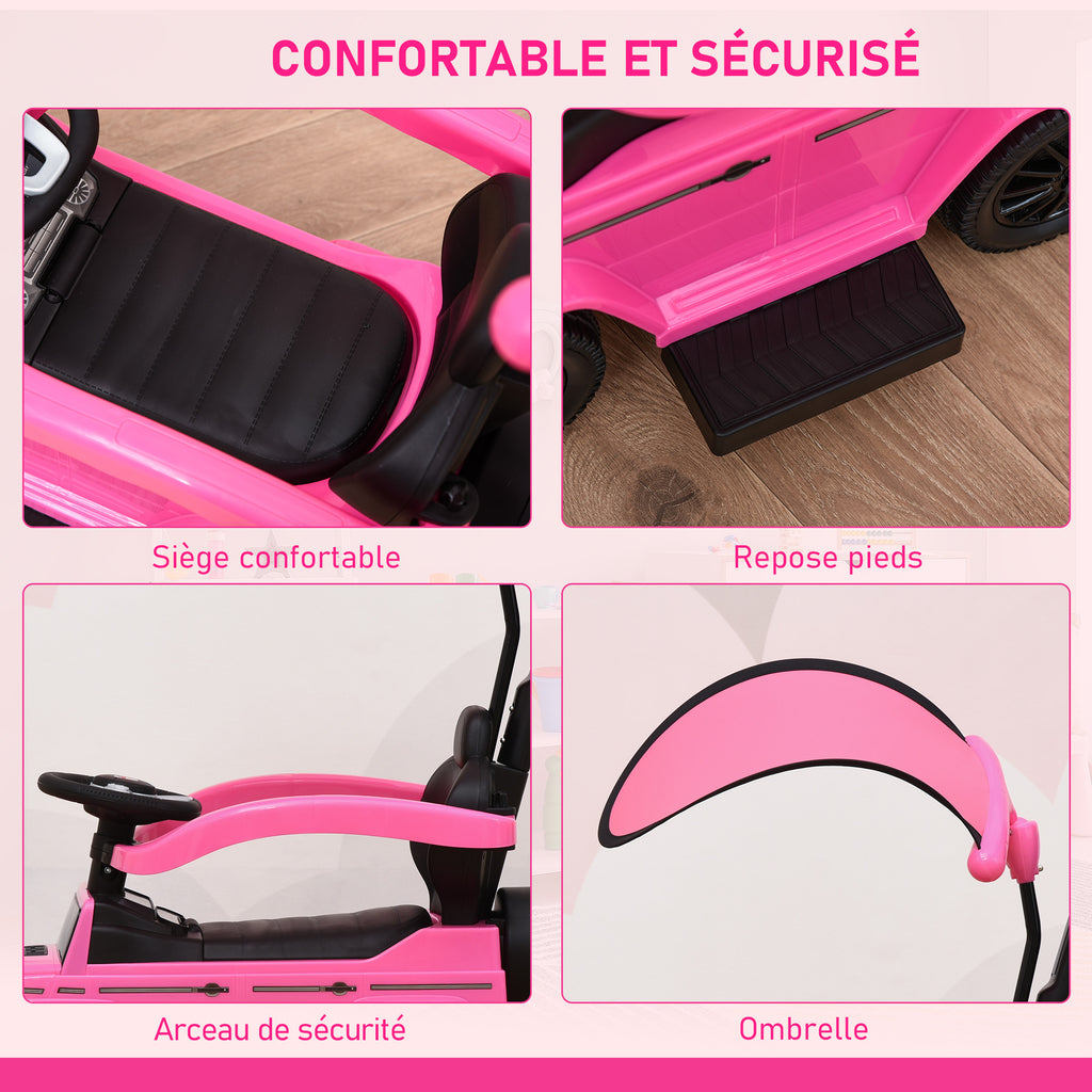 Porteur Enfants Voiture Enfant Multi-équipée 12-36 Mois klaxon Marche-Pieds, Garde-Corps et ombrelle Rose
