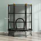 Trampoline Enfant Ø 1,40 × 1,90H m Filet de sécurité Porte zipée Couvre-Ressorts 6 poteaux rembourrés Inclus Noir