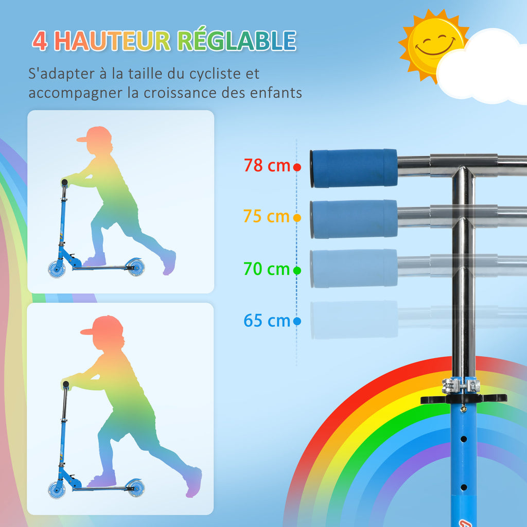 Trottinette pour enfants de 3 à 7 ans pliable roues lumineuses en PU musique 67 x 32 x 78 cm bleu