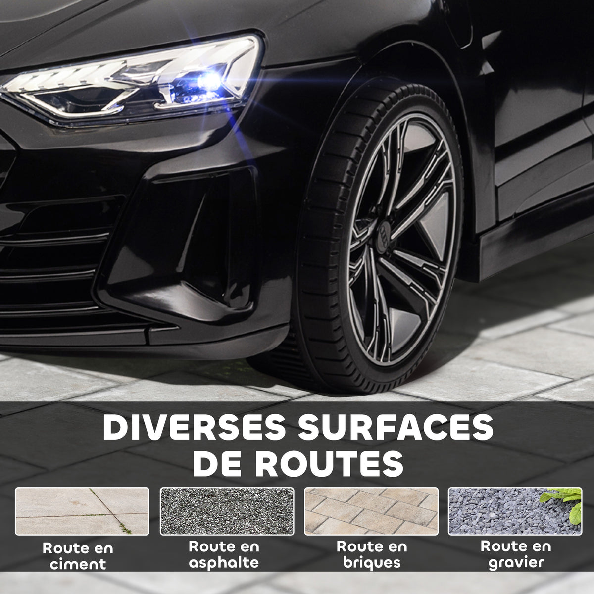 Voiture électrique enfant 12 V - véhicule électrique avec télécommande parentale fournie - V. Max. 5 Km/h - effets sonores, lumineux - Audi RS E-tron GT noir