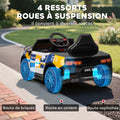 Voiture électrique de police enfant 12V, double moteur, télécommande, USB, MP3, musique & klaxon, multicolore