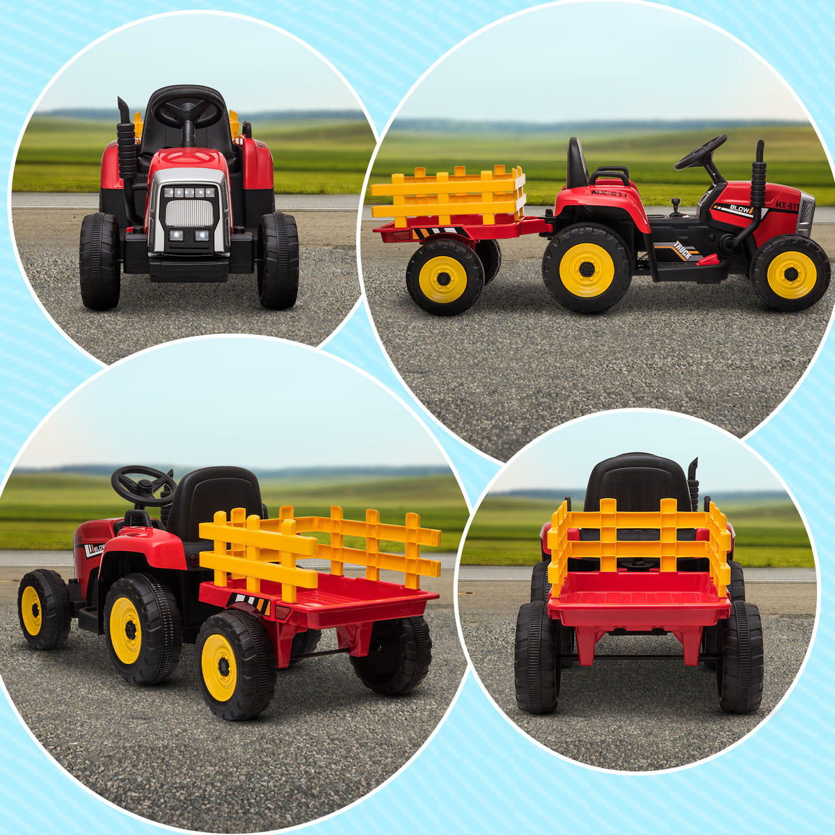 Tracteur électrique avec remorque amovible, pour enfants de 3 à 6 ans avec télécommande MP3 musique affichage lumières