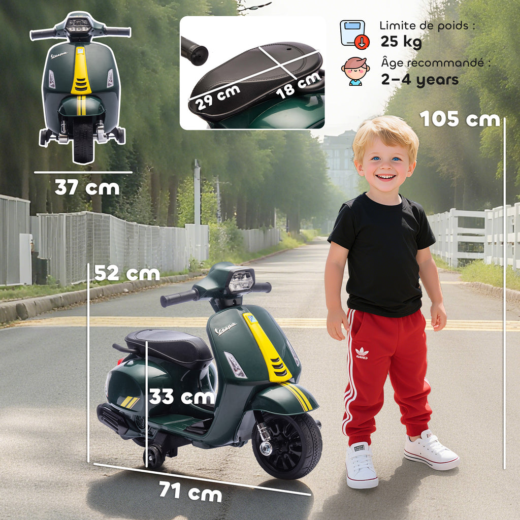 Moto Électrique Enfant 6V avec Roues d'Apprentissage, 2-4 Ans, 71x37x52 cm - Vert Foncé | Magi Jouets