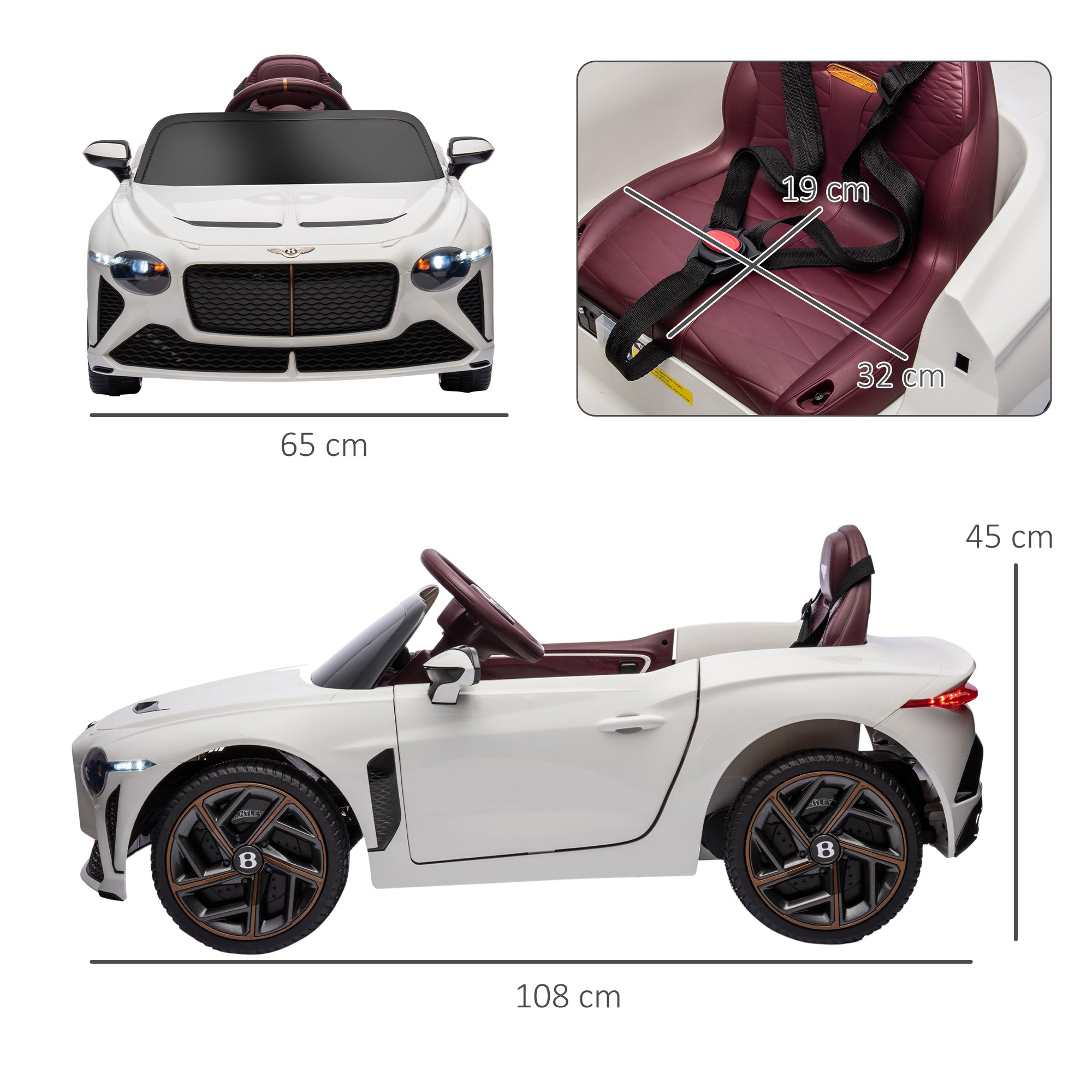 Voiture électrique pour enfant de 3 à 5 ans 2 moteurs 12V 25W 3-5 Km/h télécommande 2,4G Bentley Bacalar blanc