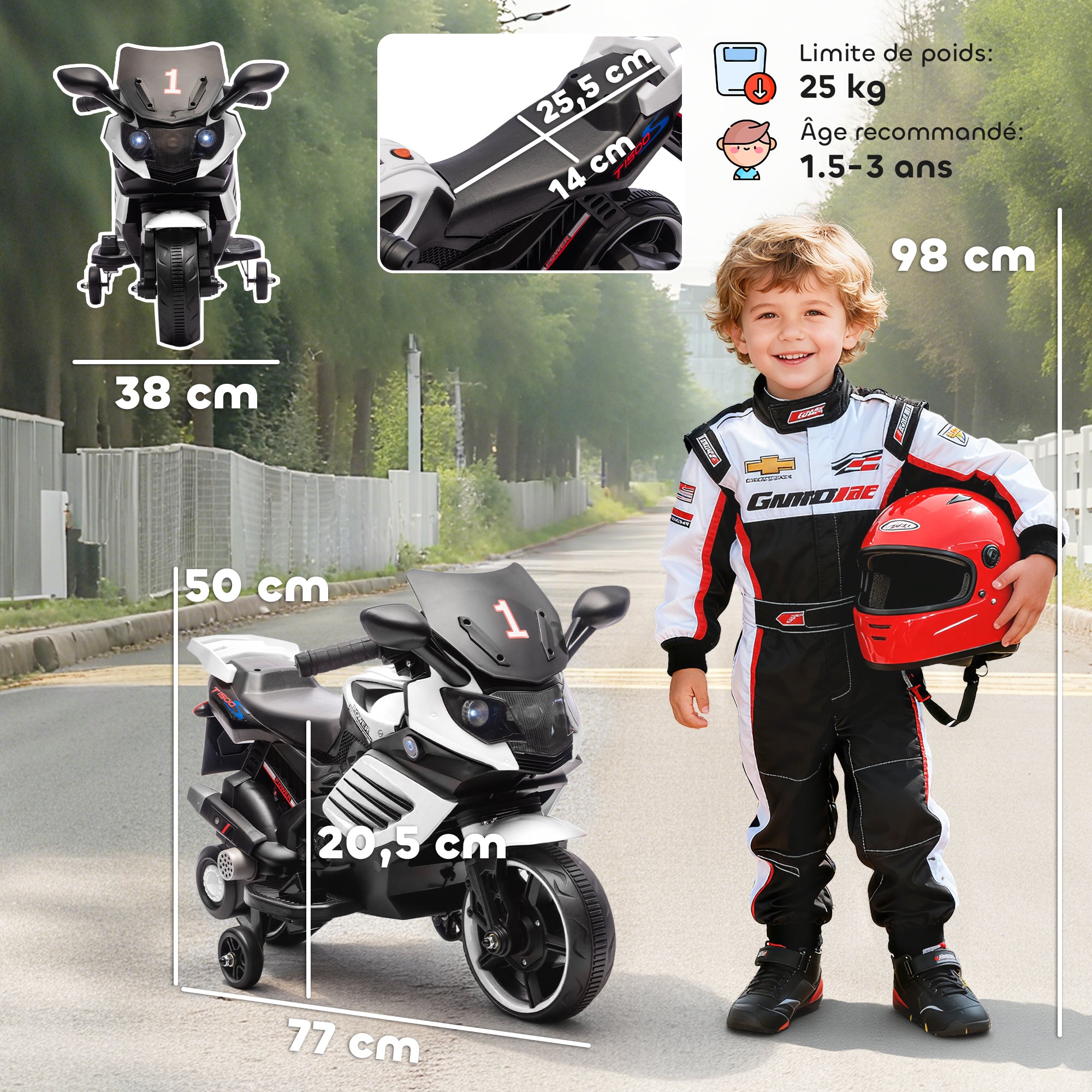 Moto Électrique Enfant 6V avec Effets Lumineux et Sonores - Blanc | Magi Jouets