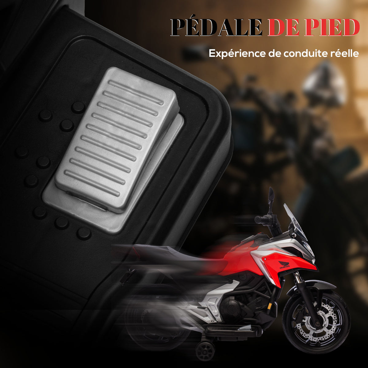 Moto électrique pour enfants 12V moto porteur Honda pour enfants 3 à 6 ans avec musique, phares rouge