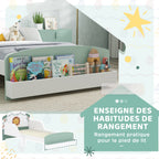 Lit Enfant 70x140 cm avec Barrière de Sécurité, Sommier à Lattes et Rangement - Vert | Magi Jouets