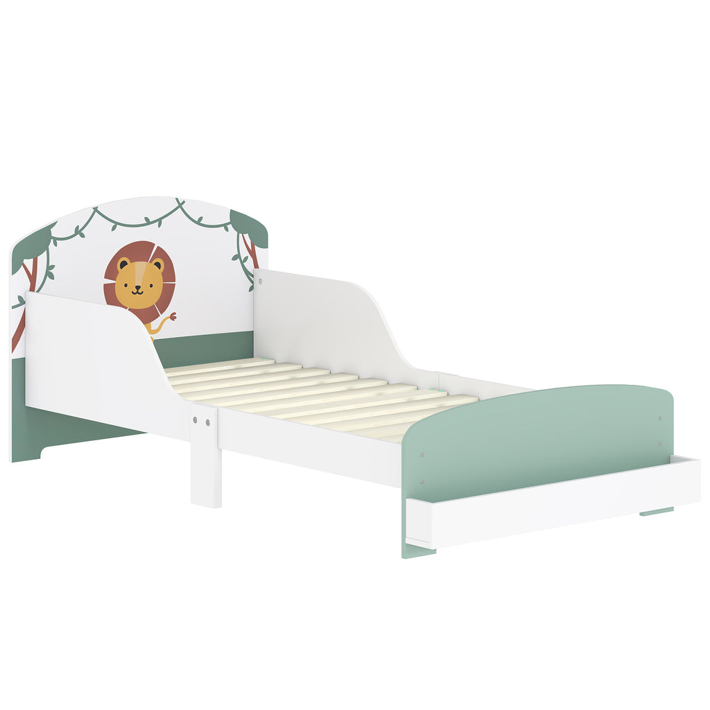 Lit Enfant 70x140 cm avec Barrière de Sécurité, Sommier à Lattes et Rangement - Vert | Magi Jouets