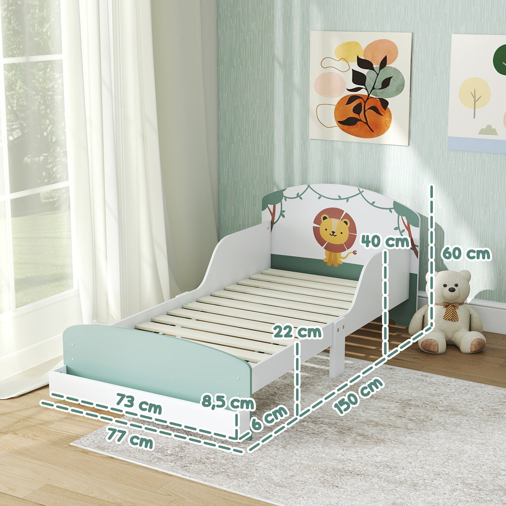 Lit Enfant 70x140 cm avec Barrière de Sécurité, Sommier à Lattes et Rangement - Vert | Magi Jouets