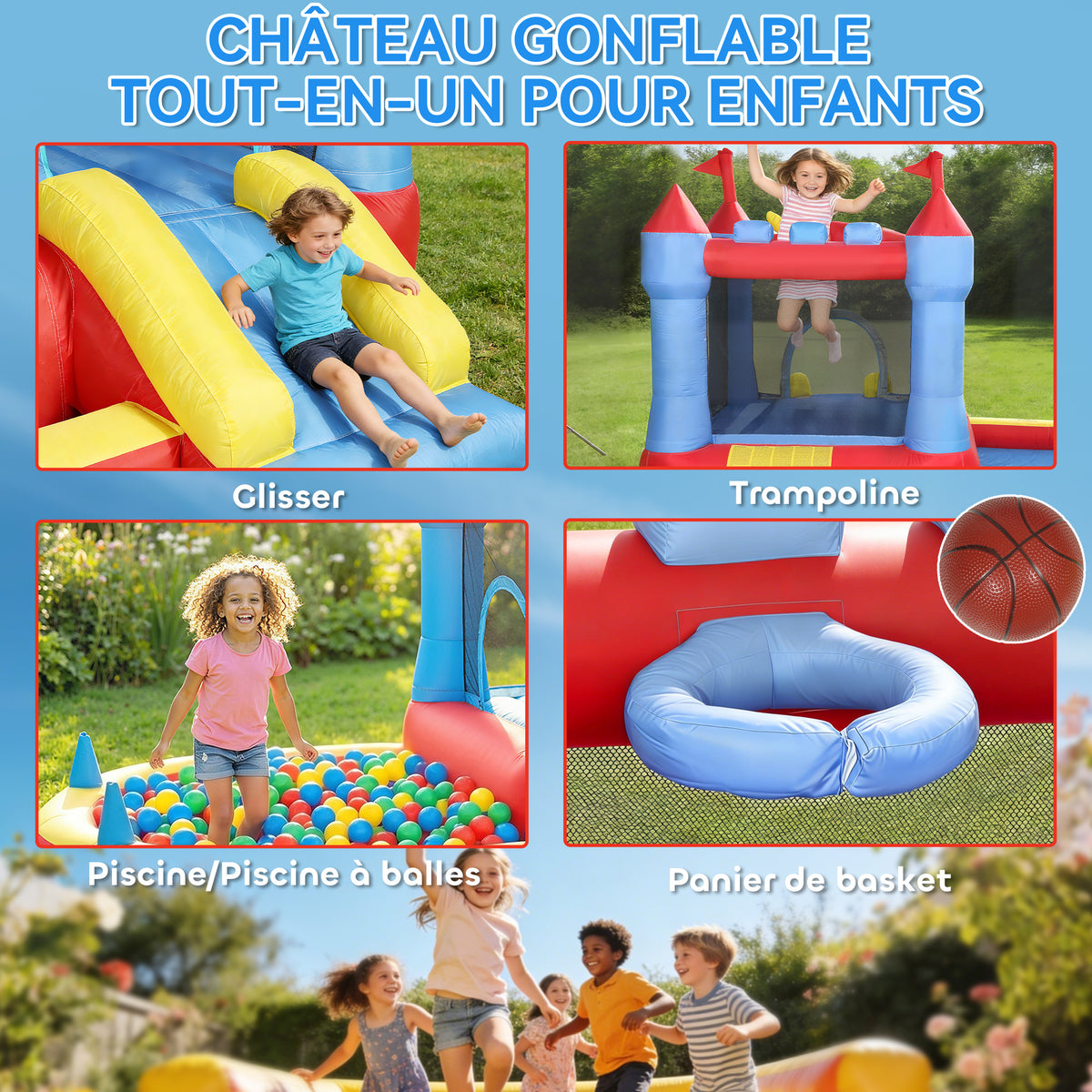 Château Gonflable avec Souffleur, Toboggans, Trampoline et Piscine à Balles - Multicolore | Magi Jouets