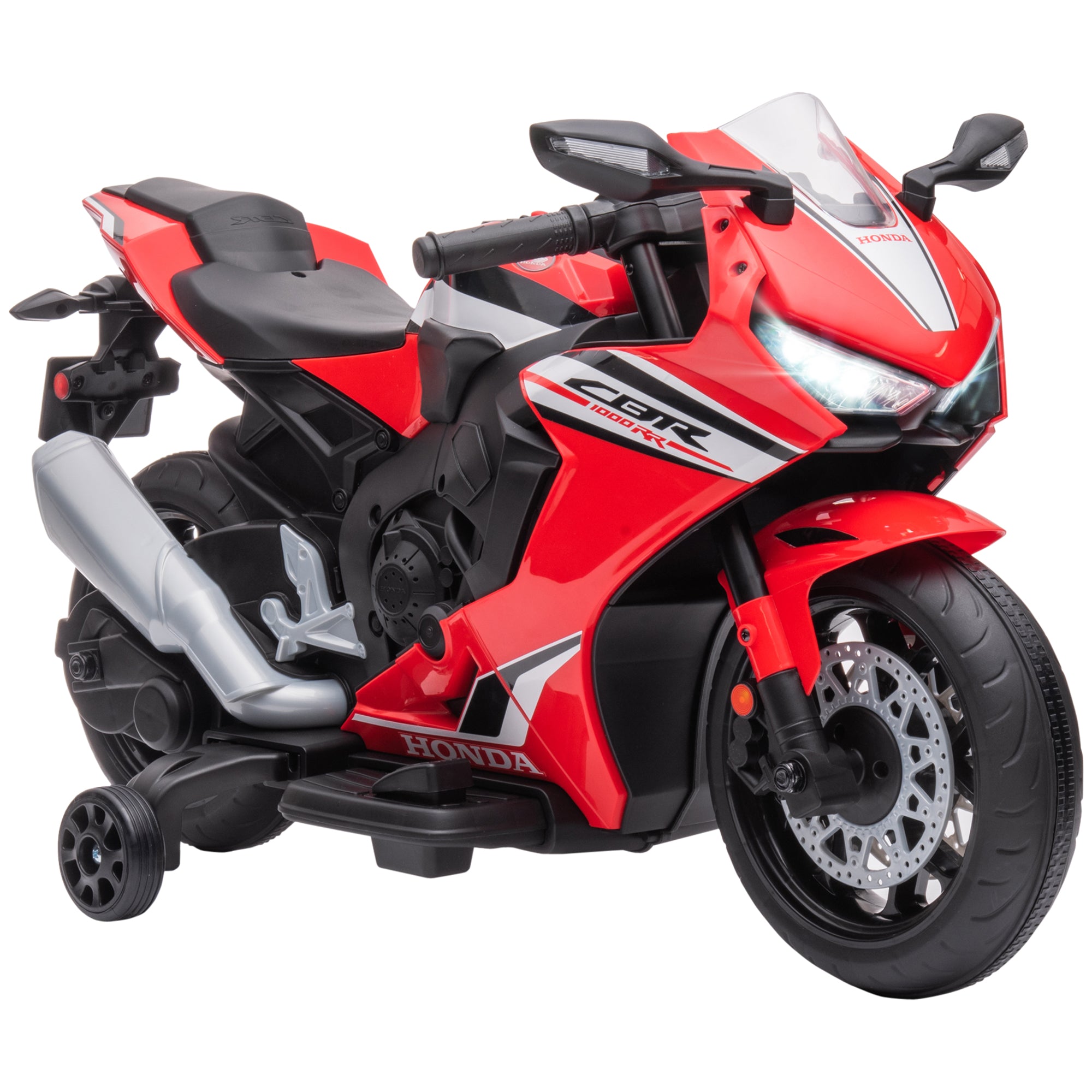 Moto Électrique Enfants sous Licence HONDA 6 V, 3 Km/h, Musique & Lumière, 2 Roues d'Entraînement, Rouge