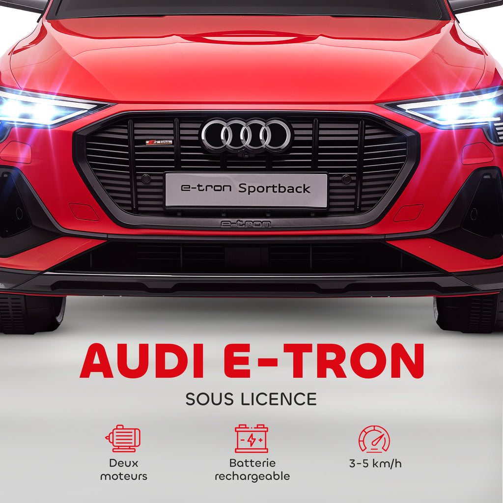 Voiture électrique enfants sous Licence Audi e-tron Sportback, véhicule électrique 12V Max. 5 Km/h avec télécommande 2,4G, phares LED, musique, klaxon, port USB, MP3, rouge