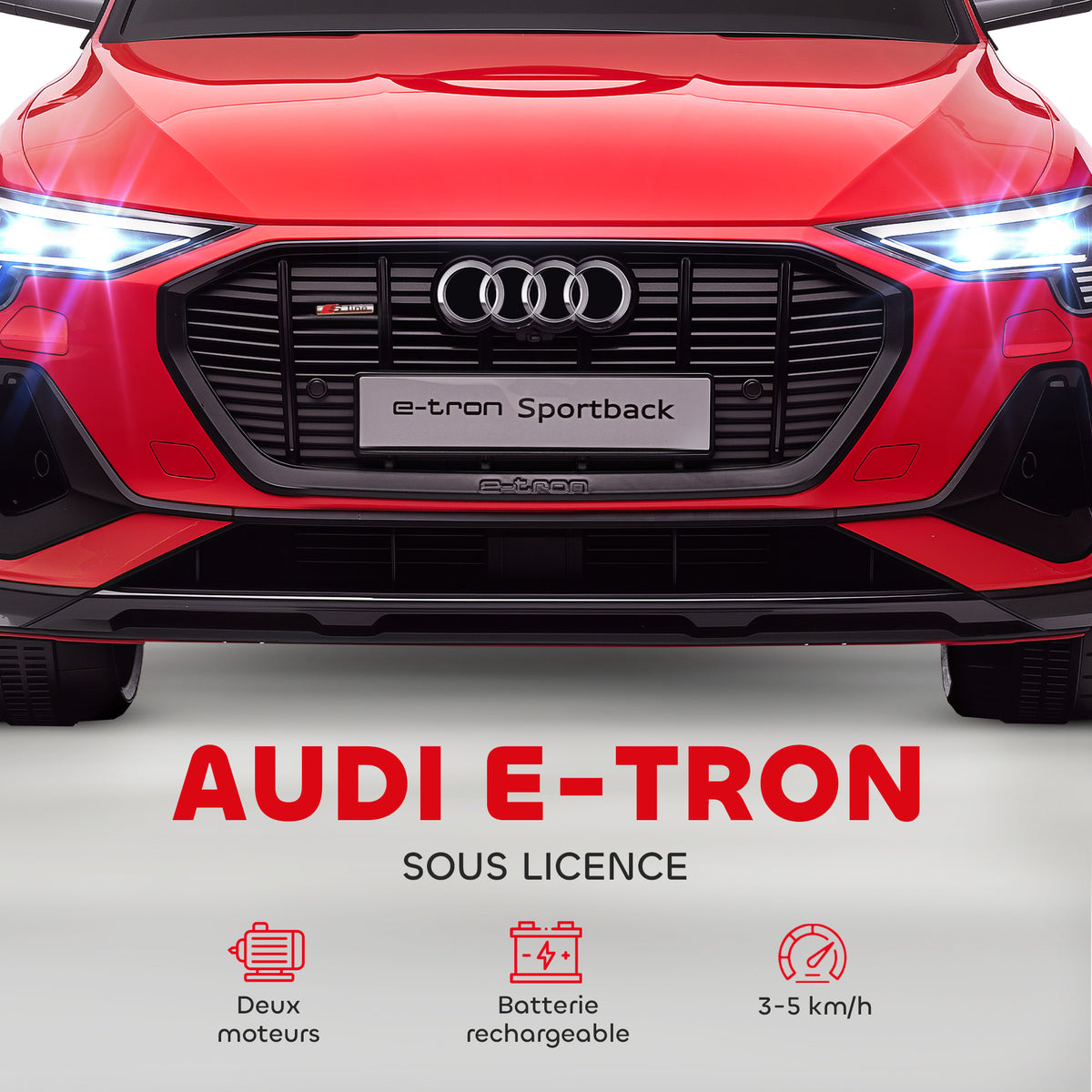 Voiture électrique enfants sous Licence Audi e-tron Sportback, véhicule électrique 12V Max. 5 Km/h avec télécommande 2,4G, phares LED, musique, klaxon, port USB, MP3, rouge