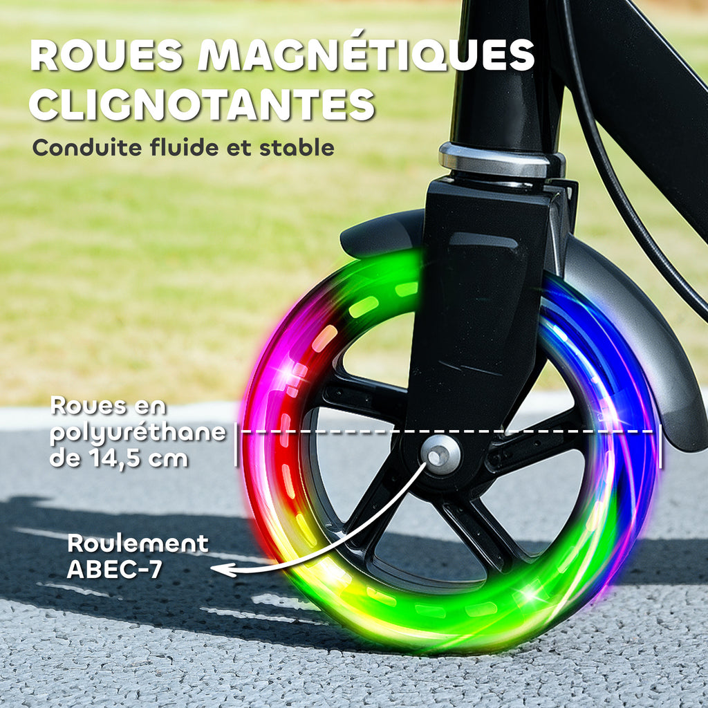 Trottinette enfants 3 à 8 ans, trottinette pliable à 2 roues LED roues lumineuses, 4 réglages en hauteur, noir