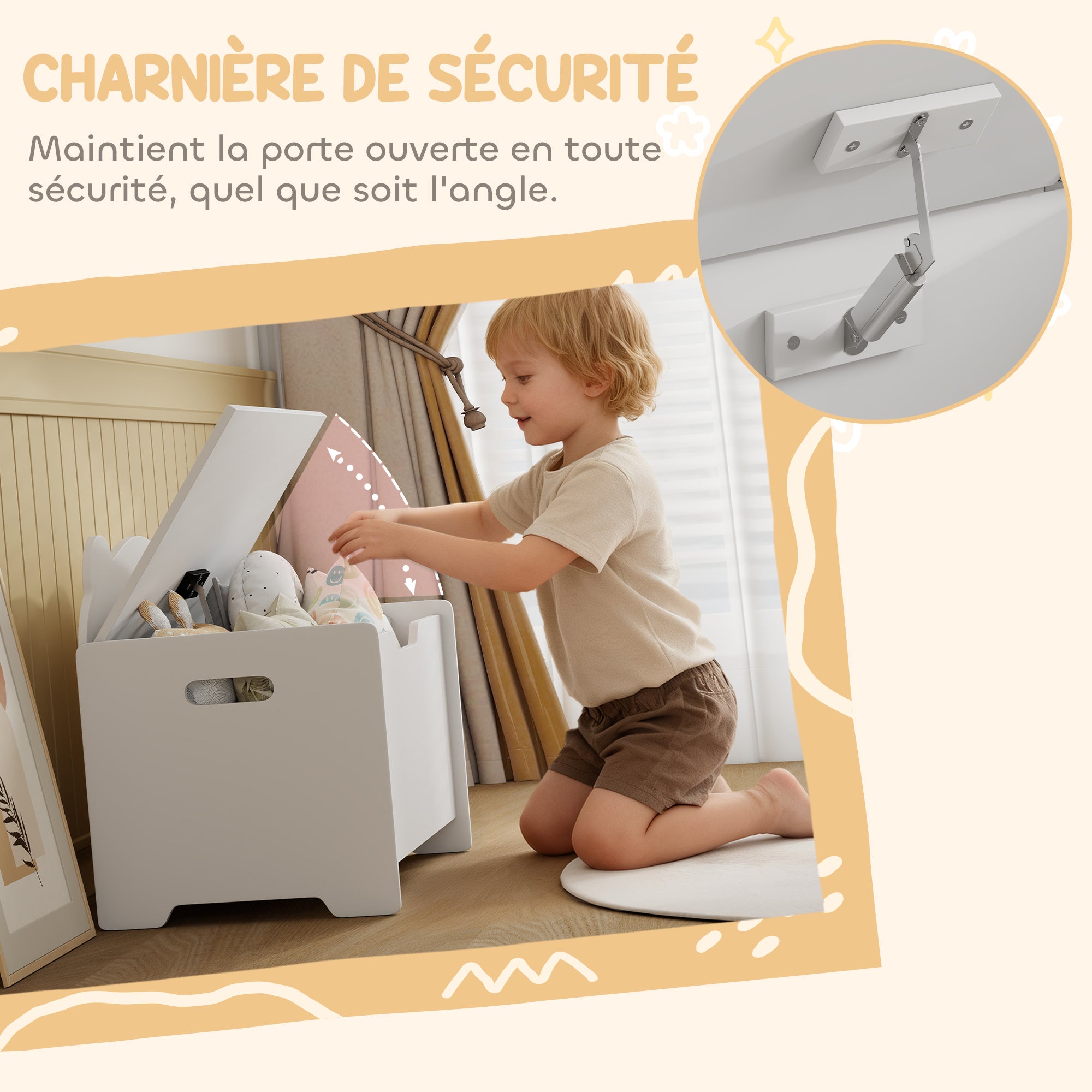 Coffre à Jouets Enfant Forme d'Ours avec Couvercle Rabattable, 60x38x48 cm - Blanc | Magi Jouets