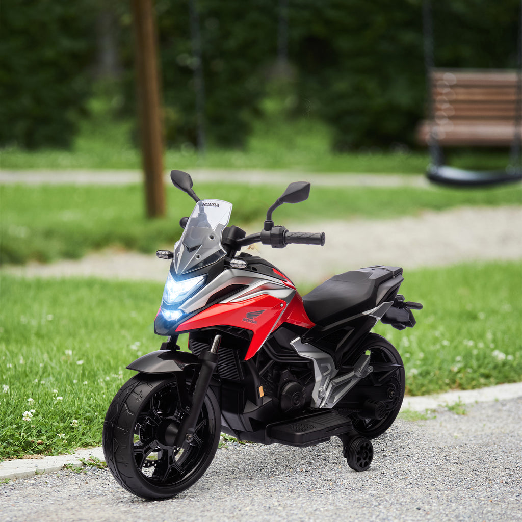 Moto électrique pour enfants 12V moto porteur Honda pour enfants 3 à 6 ans avec musique, phares rouge